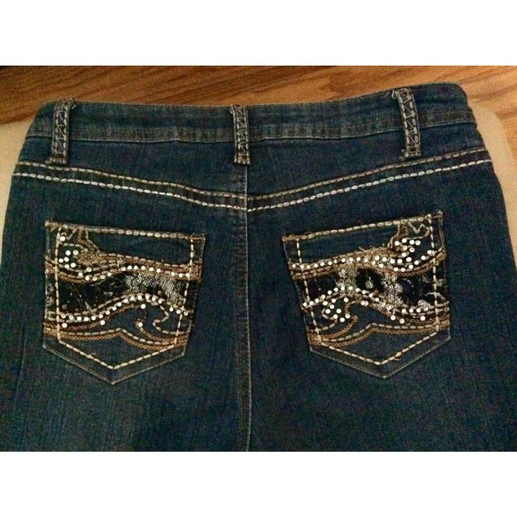 "Gene Culture"BLINGED Denim Mid Rise Boot Cut Dark Wash Women Jeans 31"x31" Sz4 - Picture 9 of 12